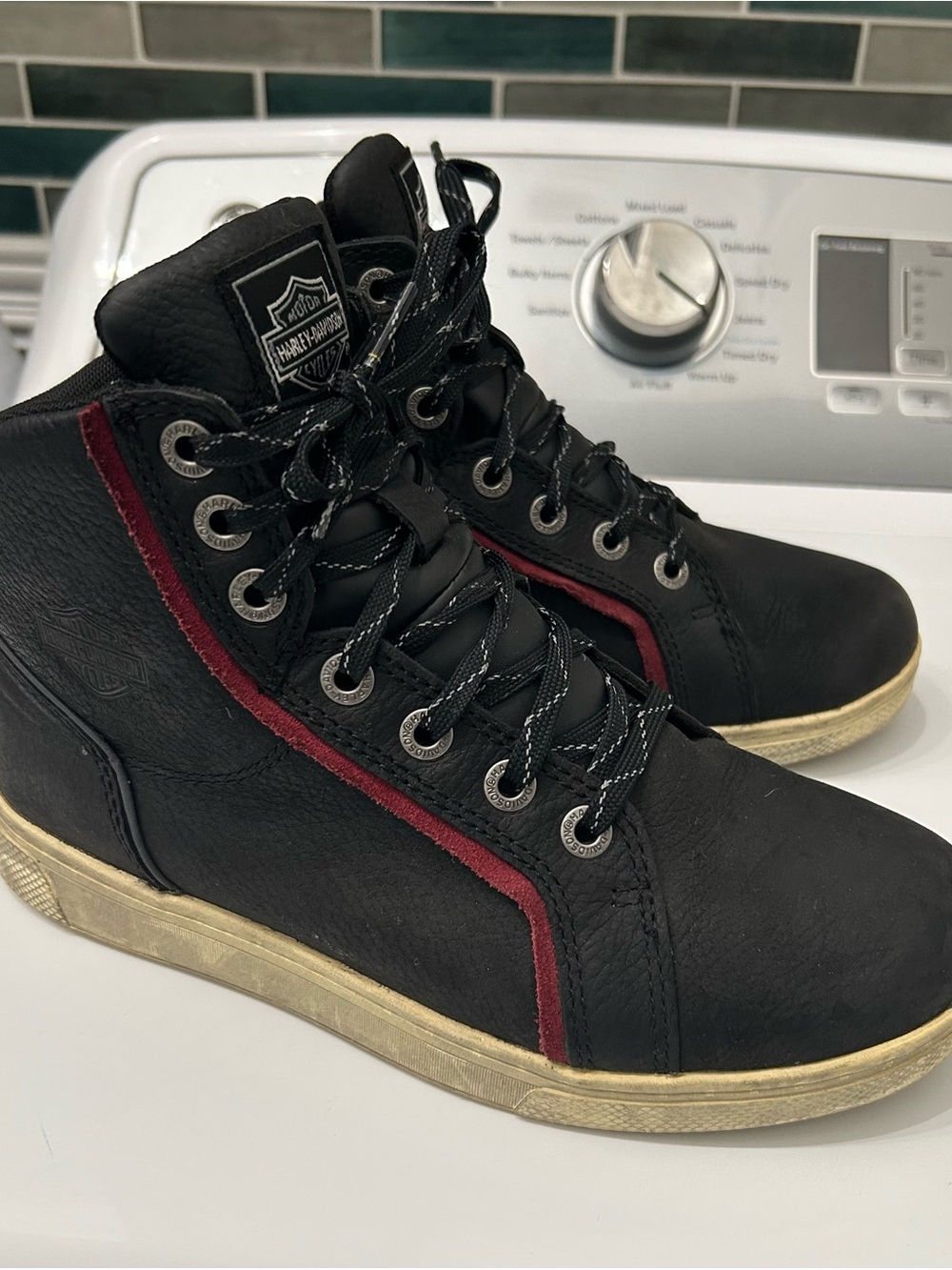 Harley-Davidson Ladies Black High-Top Riding Sneakers with Red Accent